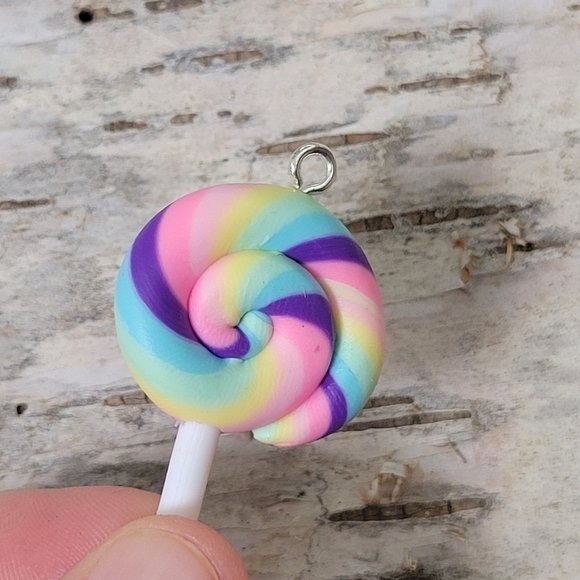 NEW Handmade Polymer Clay Big Pendants, Lollipop, Colorful - Picture 10 of 10